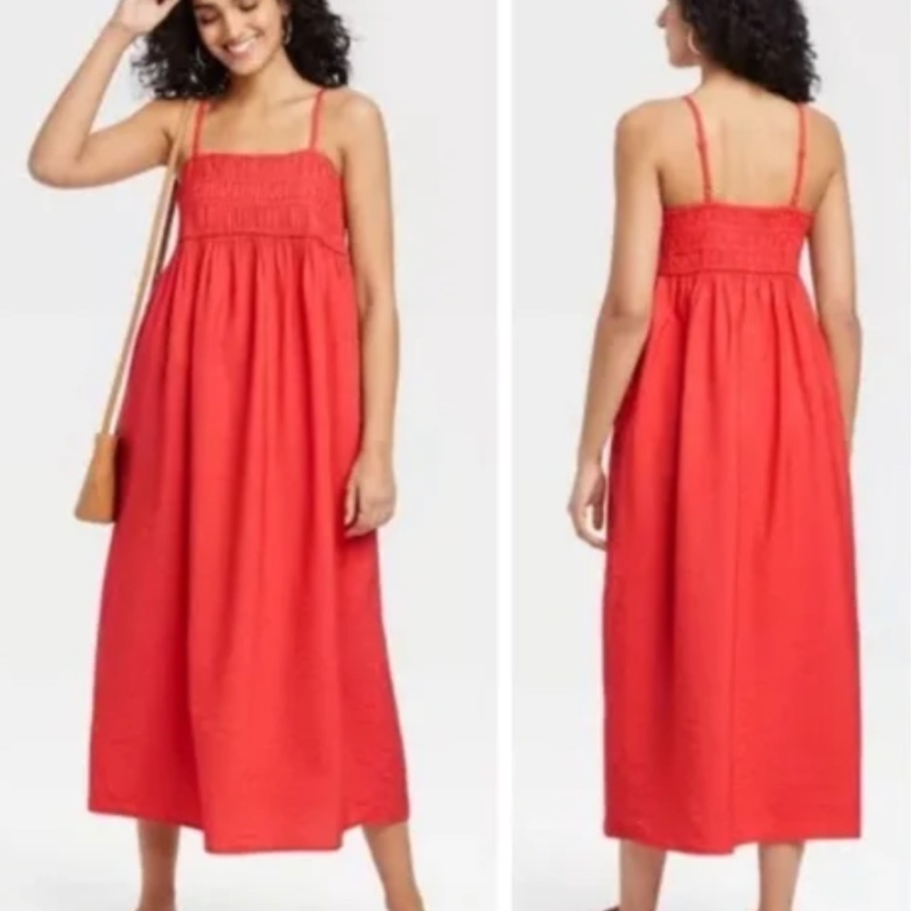 a new day Red Smocked Midi Sundress